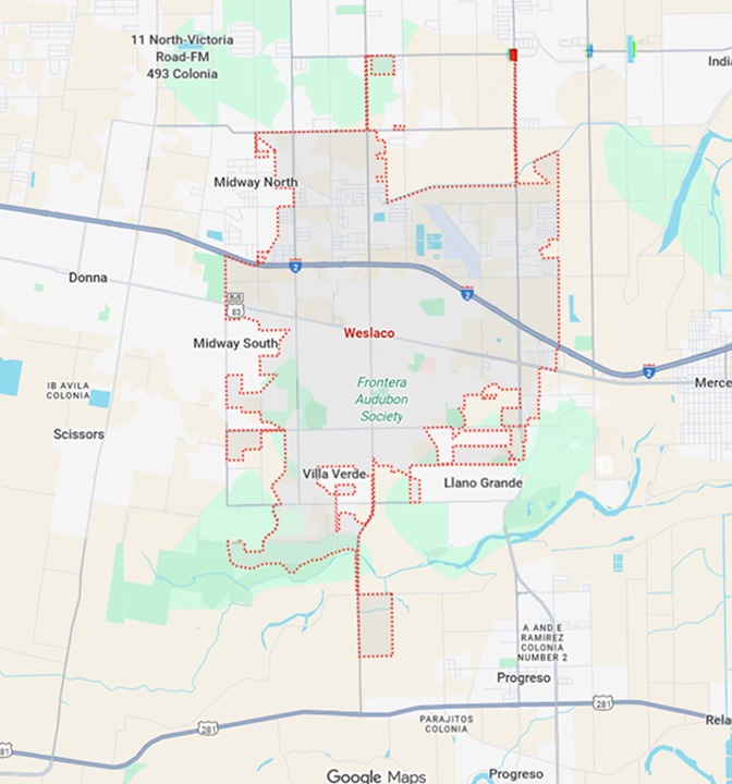 Map of Weslaco and surrounding area