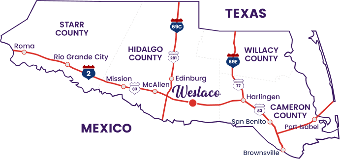 Map showing Mid Valley Industrial Park location in the Rio Grande Valley, Texas